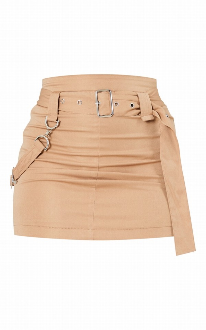 Grey / Brown Pretty Little Thing Taupe Woven Utility Buckle Detail Skirts | GEKRBOJ-87