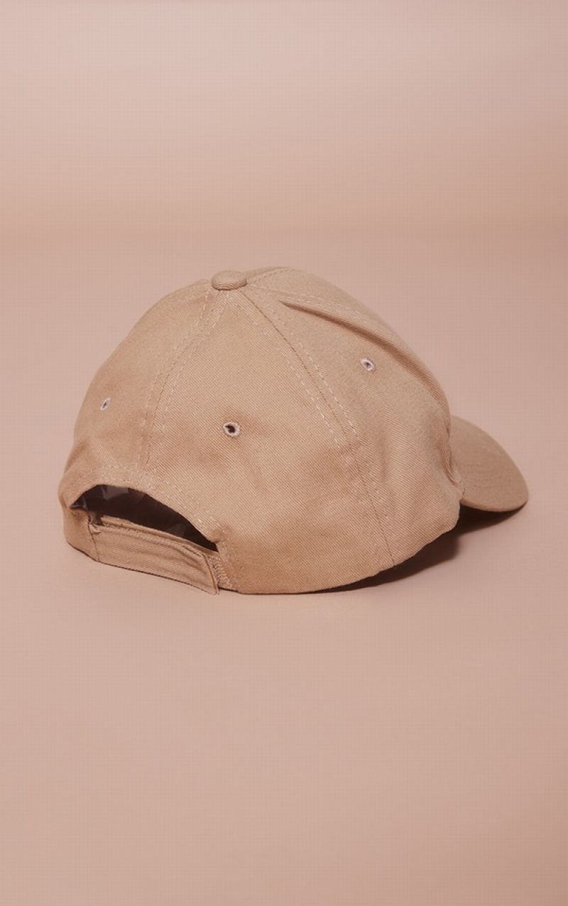 Grey / Brown Pretty Little Thing Taupe Woven Baseball Caps | OMDPSJL-89