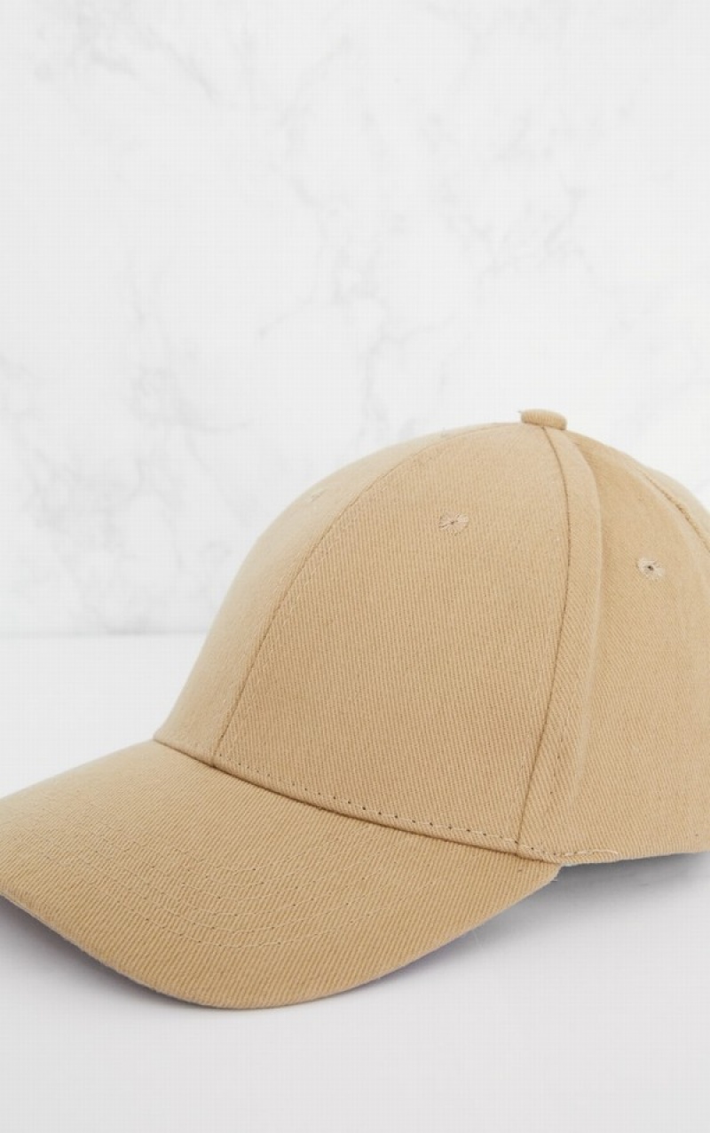 Grey / Brown Pretty Little Thing Taupe Woven Baseball Caps | OMDPSJL-89