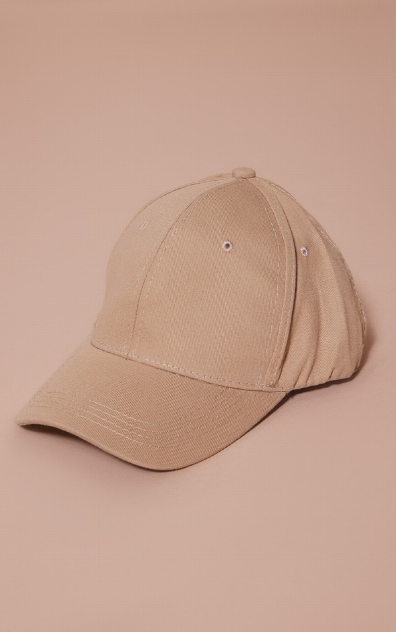 Grey / Brown Pretty Little Thing Taupe Woven Baseball Caps | OMDPSJL-89