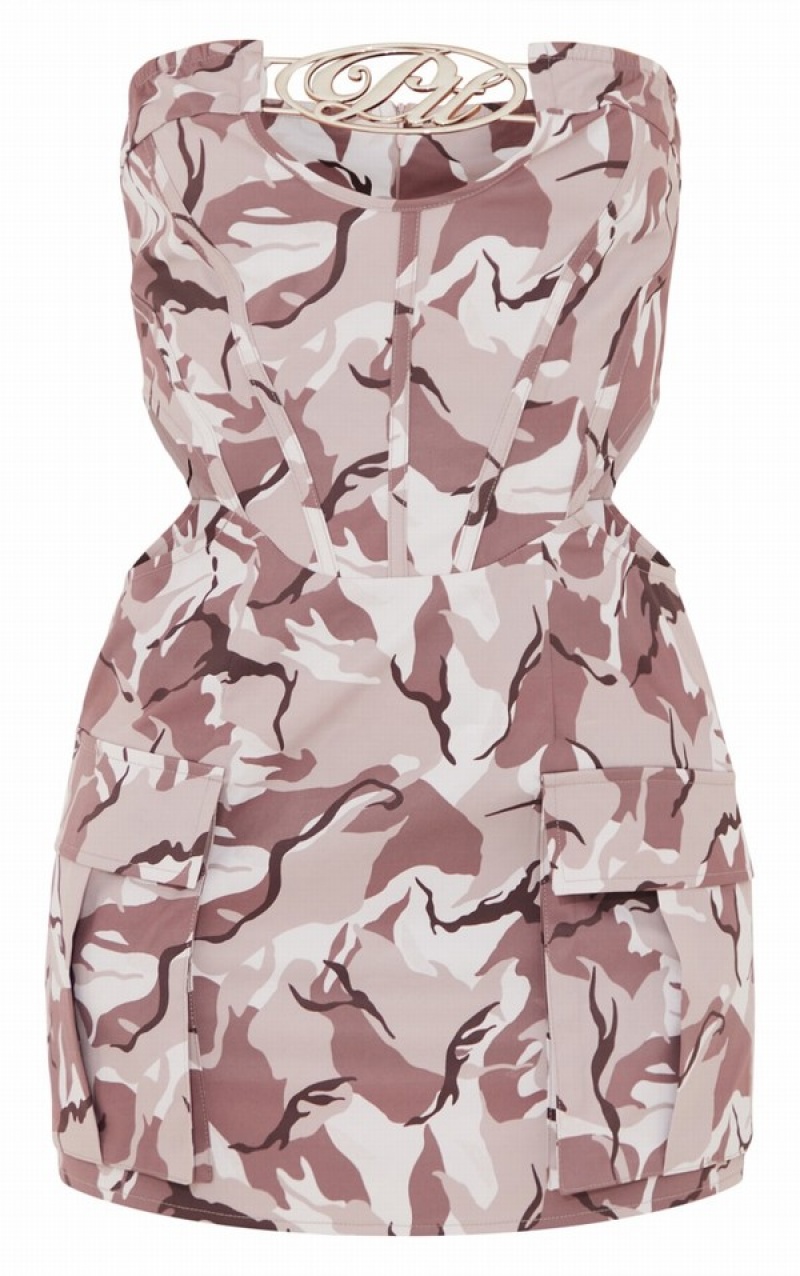 Grey / Camo Pretty Little Thing Plus Printed Corset Bodycon Dresses | CLIHGPK-43