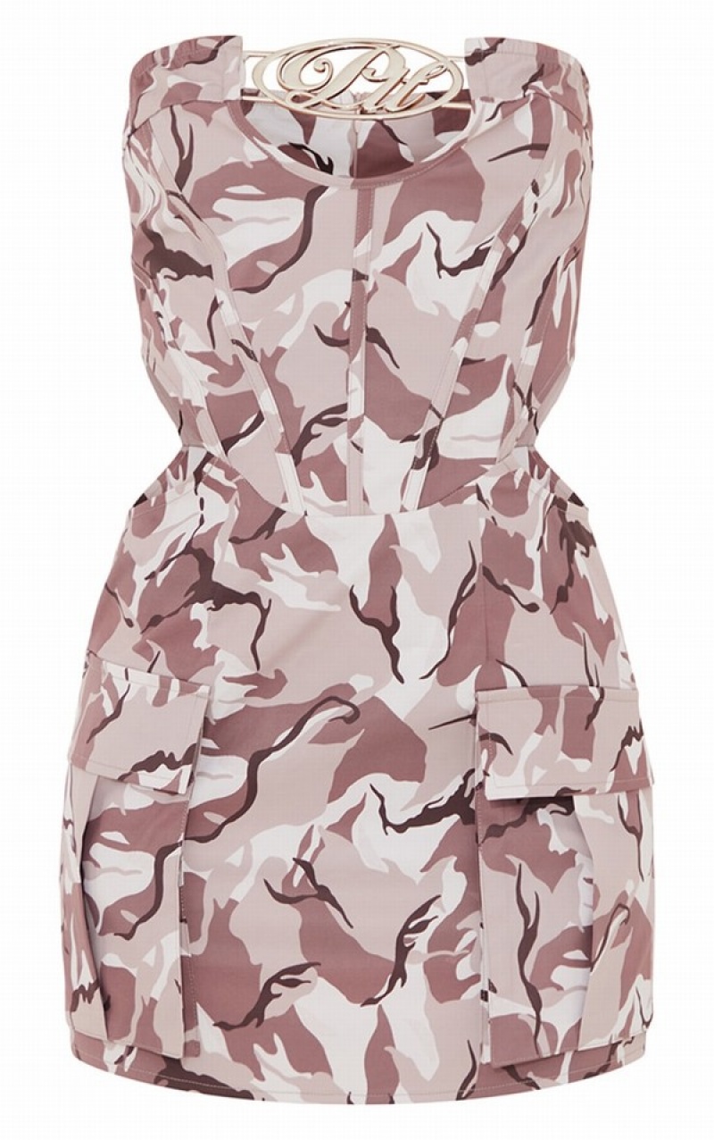 Grey / Camo Pretty Little Thing Printed Corset Bodycon Dresses | HGQJBWR-54