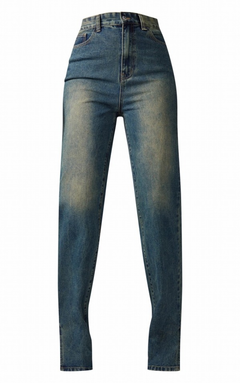 Indigo / Wash Pretty Little Thing Tall Indigo Vintage Wash Split Hem Jeans | HYTAKXN-21