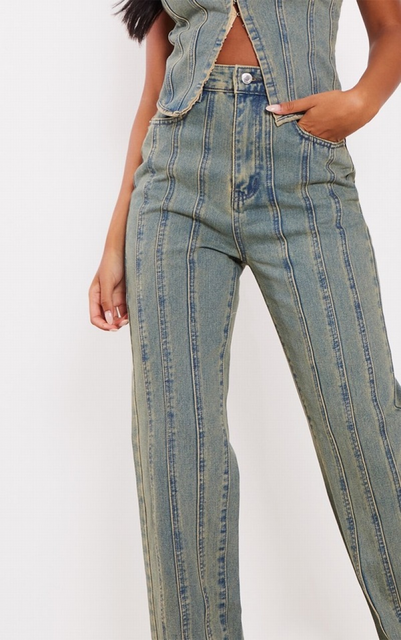 Indigo / Wash Pretty Little Thing Tall Indigo Vintage Wash Paneled Seam Detail Jeans | JBYSNVK-07