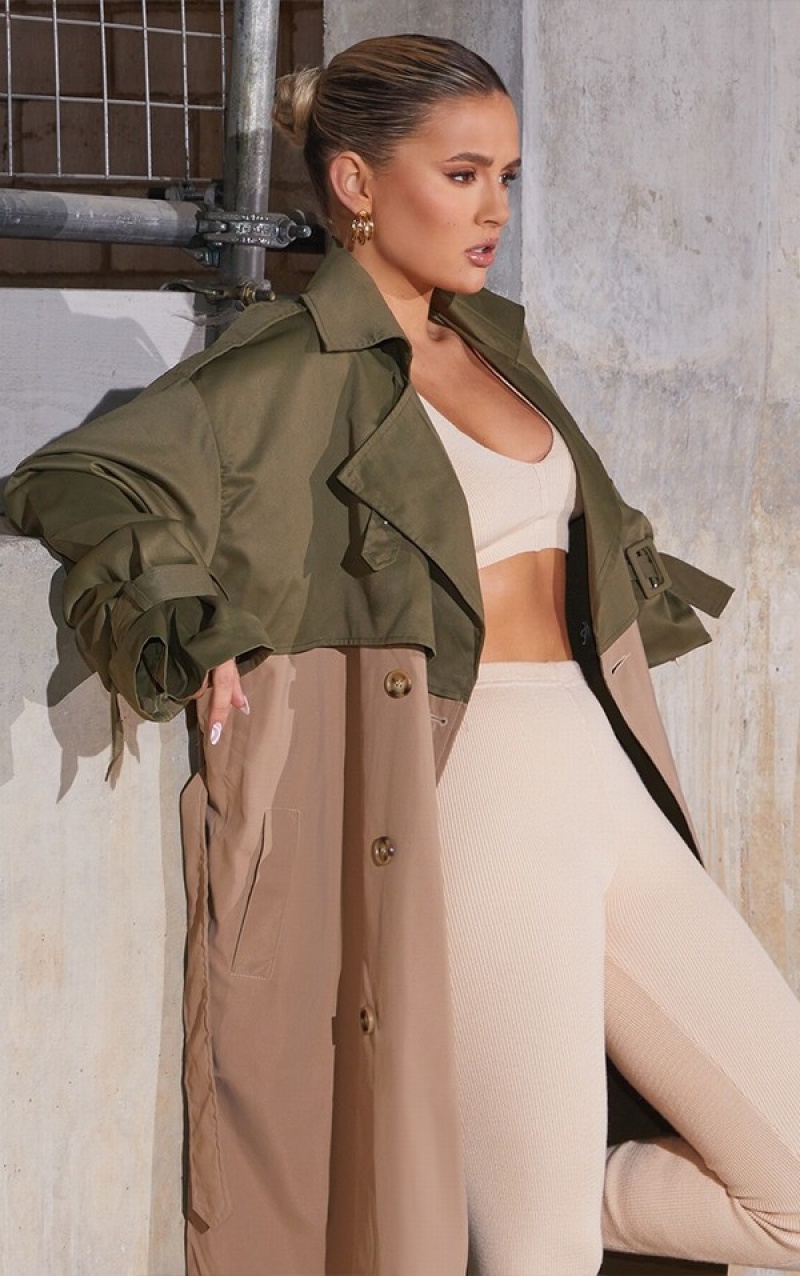 Khaki Pretty Little Thing Contrast Oversized ed Trench Coats | CKFVSZG-68