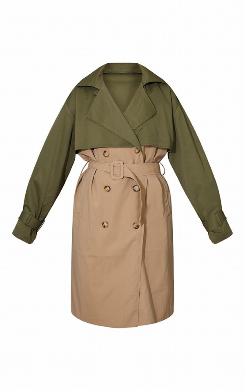 Khaki Pretty Little Thing Contrast Oversized ed Trench Coats | CKFVSZG-68