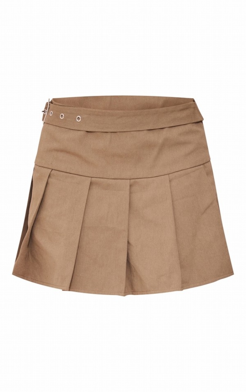 Khaki Pretty Little Thing Detail Pleated Skirts | ATYRJMK-29