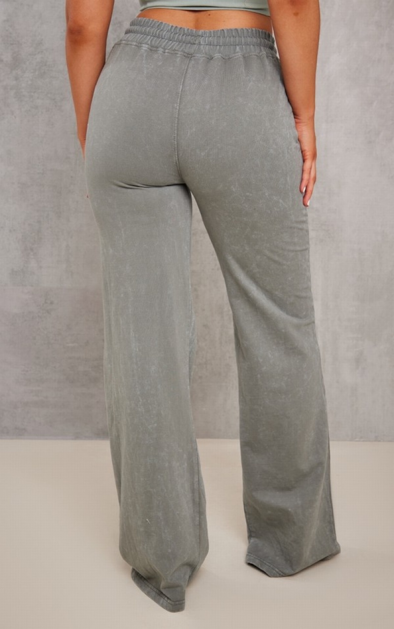 Khaki Pretty Little Thing Drenched Printed Washed Loopback Sweatpants | GZTYFRQ-92