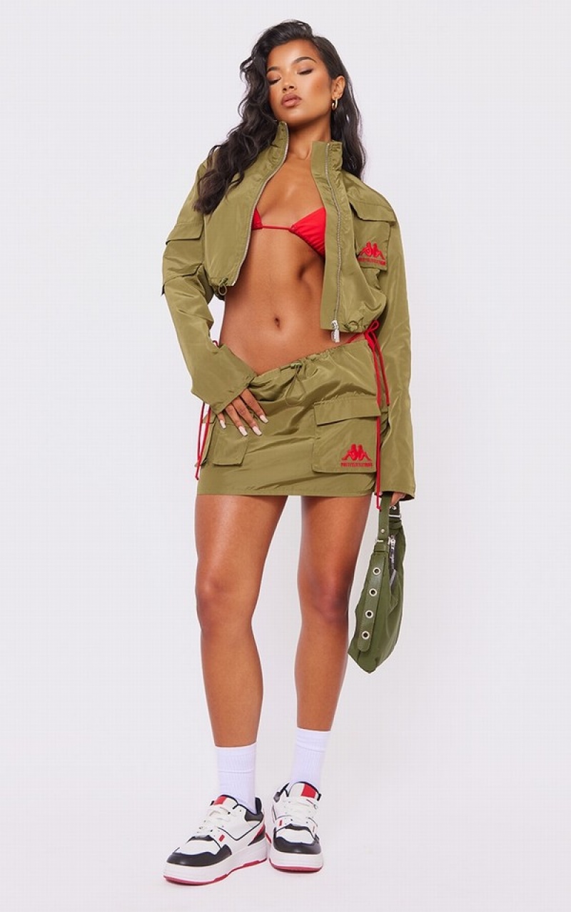 Khaki Pretty Little Thing Kappa Nylon Cargo Micro Skirts | YLZOAUK-83