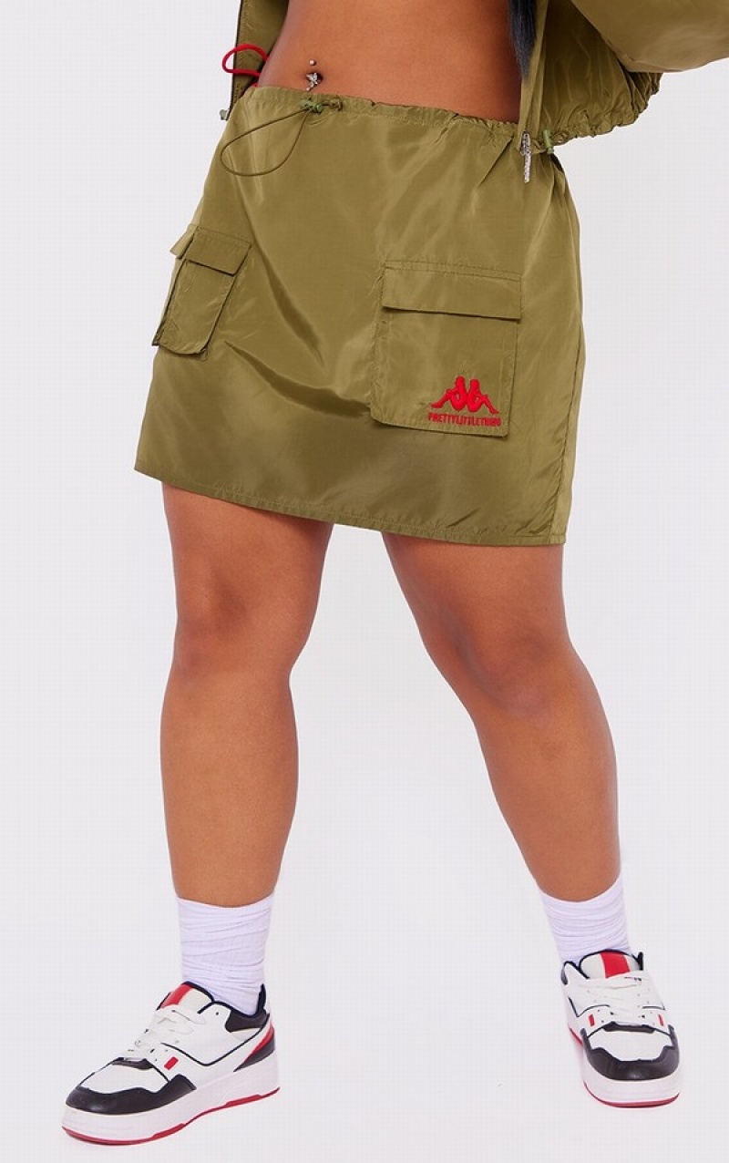 Khaki Pretty Little Thing Kappa Plus Nylon Cargo Micro Skirts | QTXFWVR-73