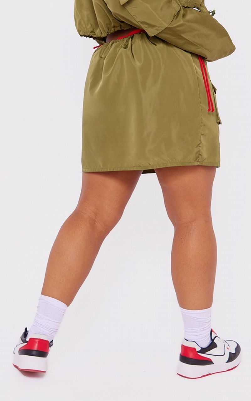 Khaki Pretty Little Thing Kappa Plus Nylon Cargo Micro Skirts | QTXFWVR-73