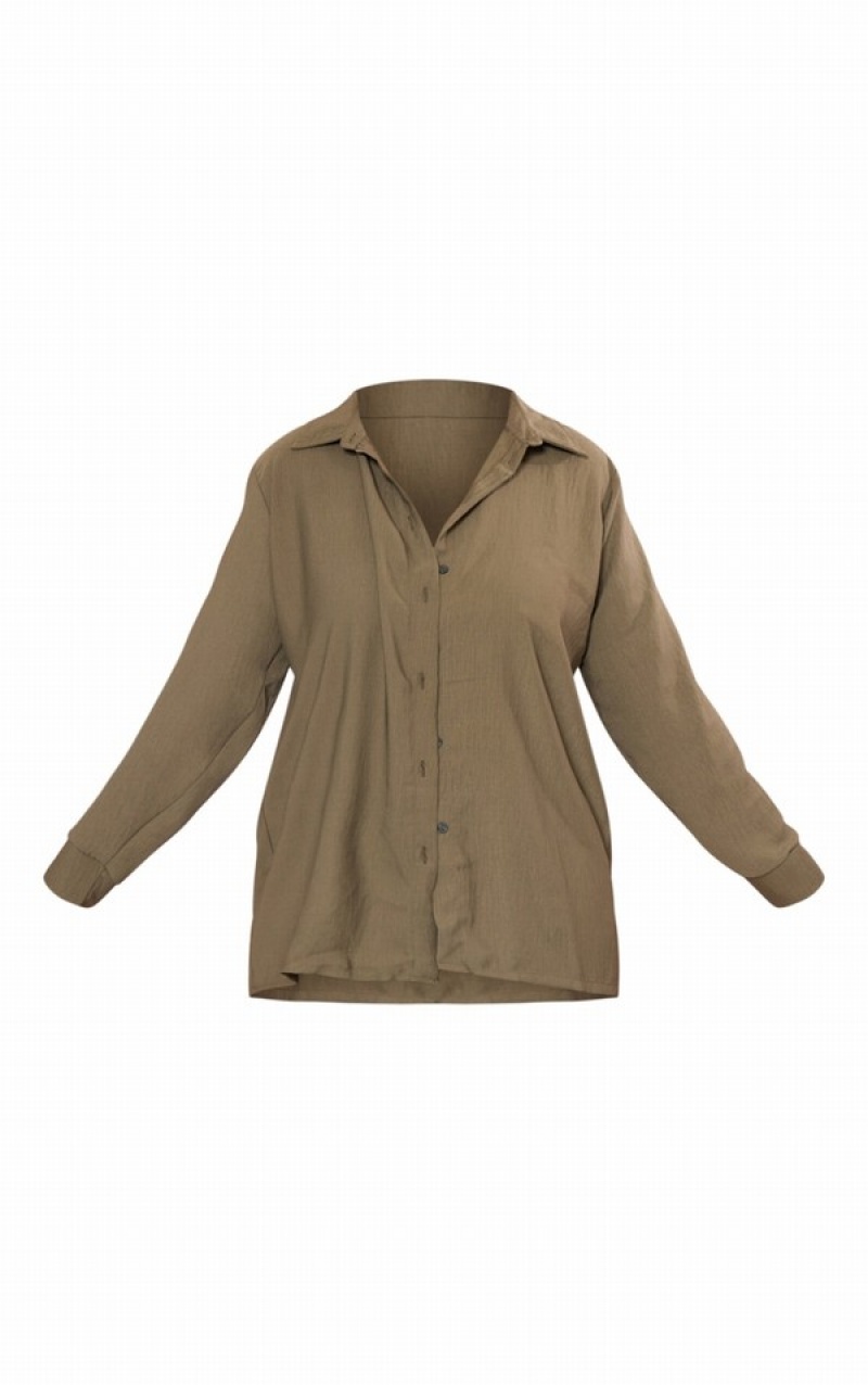 Khaki Pretty Little Thing Plus Sheer Woven Oversized Shirts | QFZHAWU-78