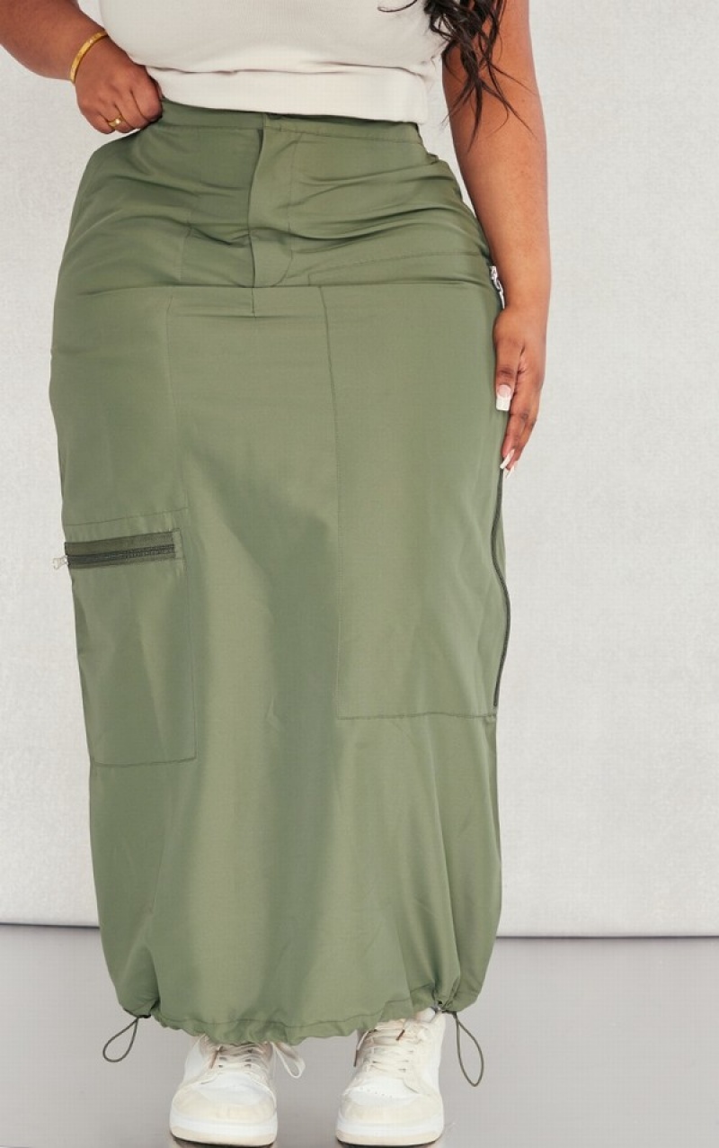 Khaki Pretty Little Thing Plus Zip Up Detail Skirts | XFNRGAQ-07