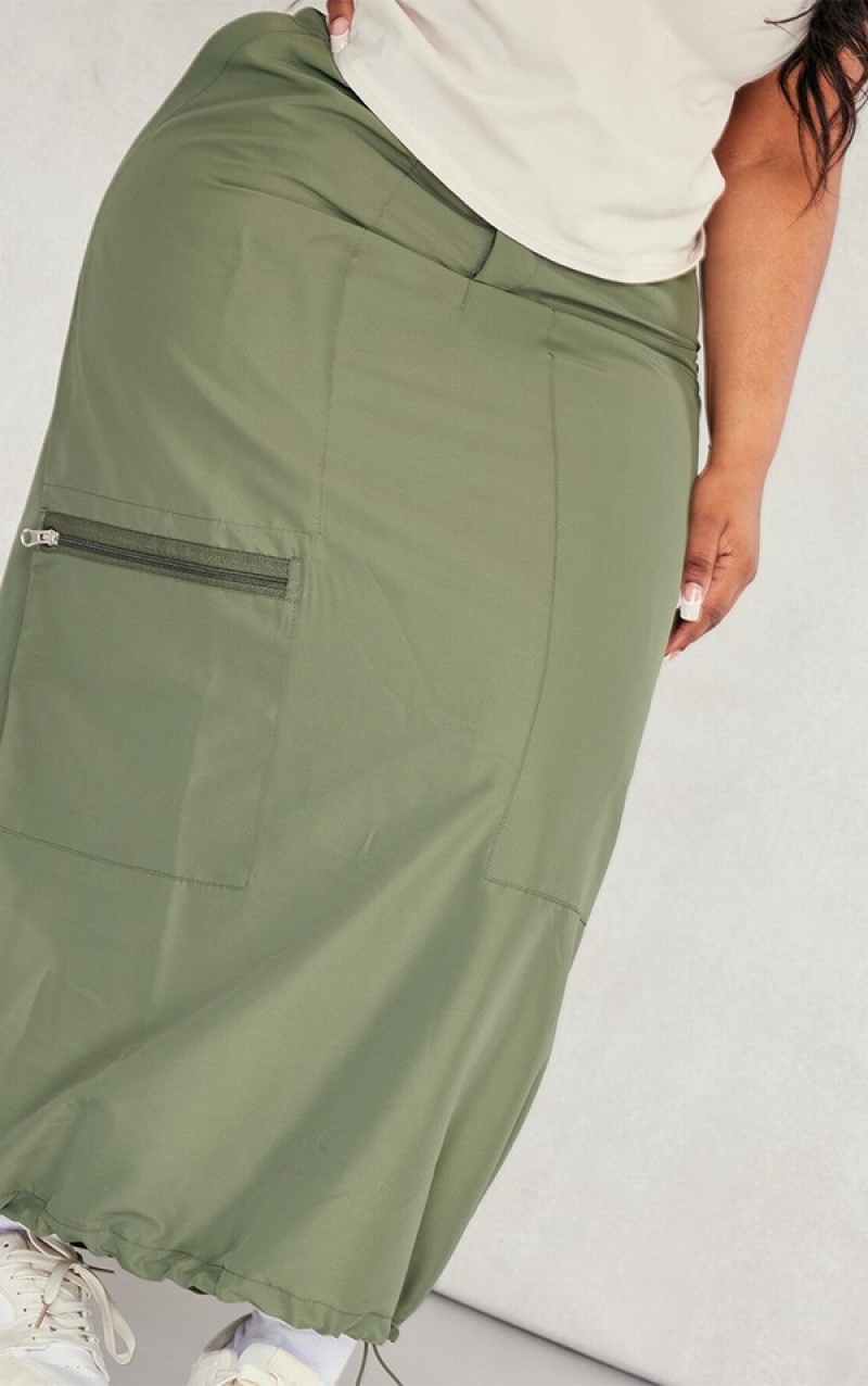 Khaki Pretty Little Thing Plus Zip Up Detail Skirts | XFNRGAQ-07