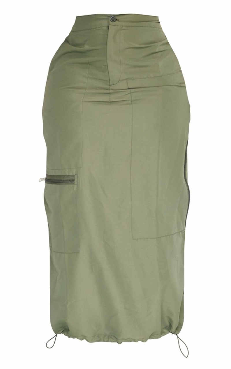 Khaki Pretty Little Thing Plus Zip Up Detail Skirts | XFNRGAQ-07