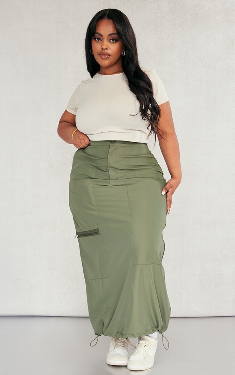 Khaki Pretty Little Thing Plus Zip Up Detail Skirts | XFNRGAQ-07