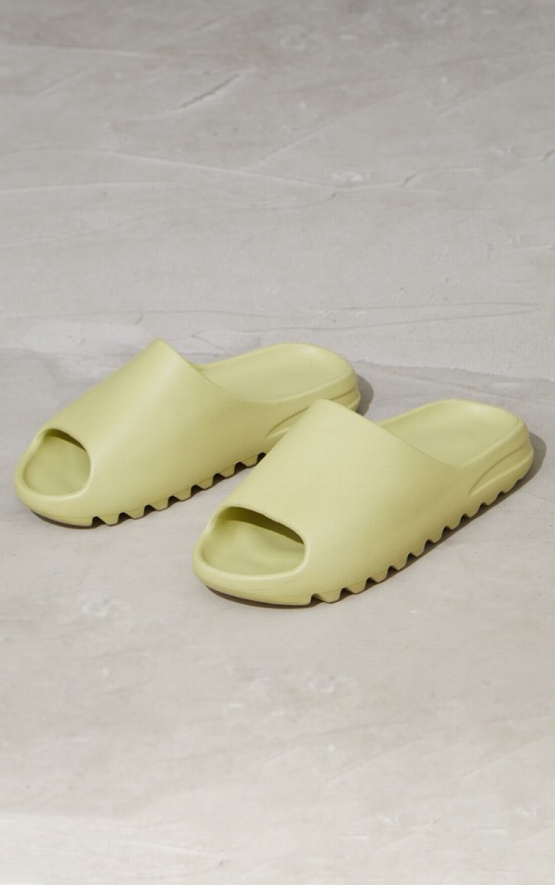 Khaki Pretty Little Thing Rubber Ribbed Sole Slides | IWFCNVE-59