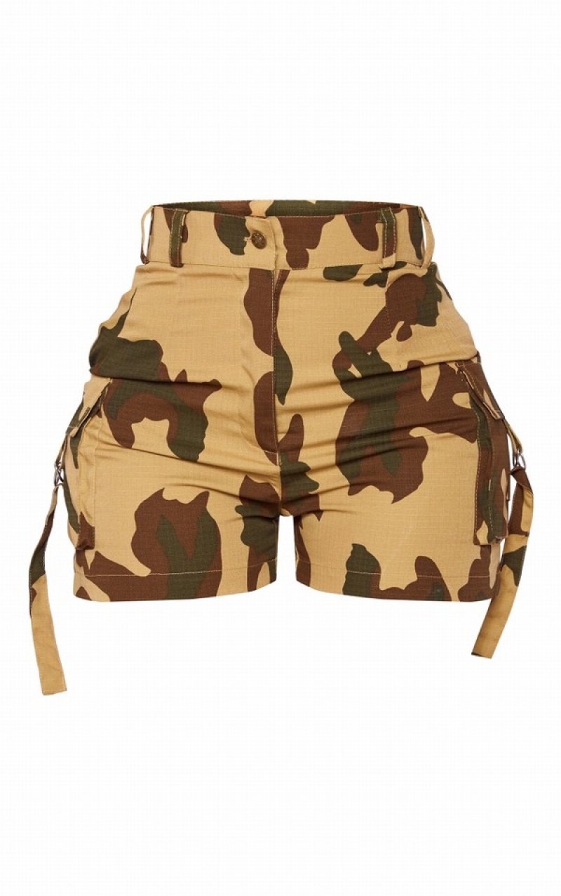 Khaki Pretty Little Thing Shape Print Buckle Detail Cargo Shorts | EDOTRPC-42