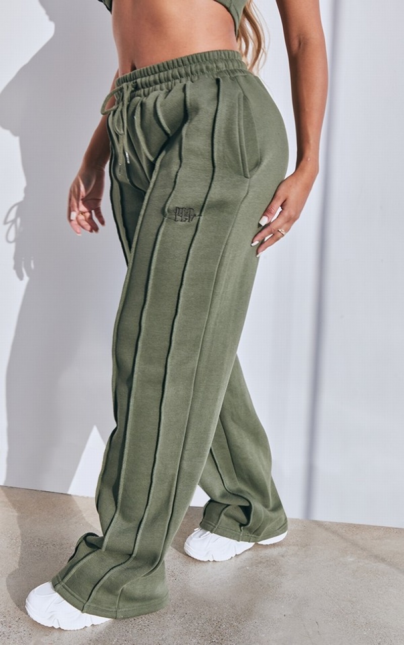 Khaki Pretty Little Thing Shape Seam Detail Wide Leg Sweatpants | PYEQWHZ-76