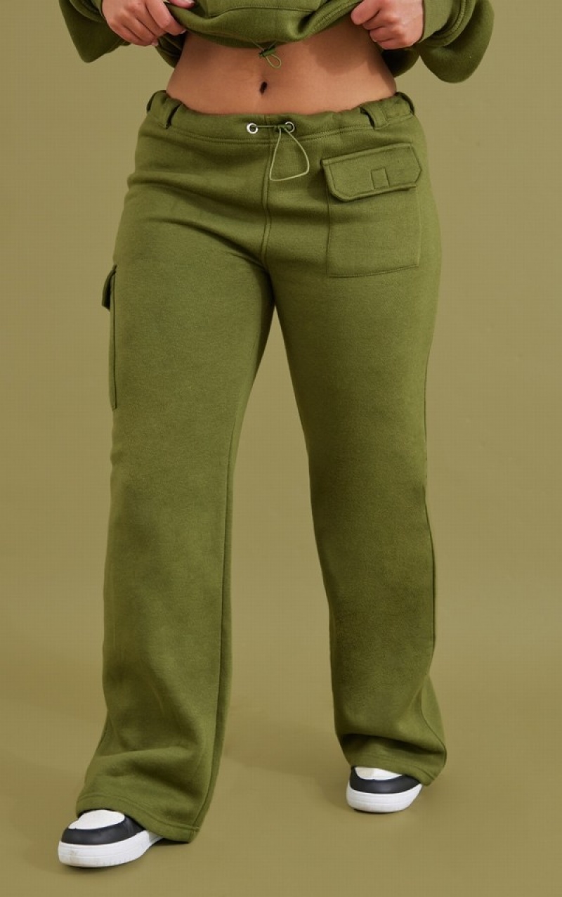 Khaki Pretty Little Thing Shape Toggle Pocket Detail Wide Leg Sweatpants | ZQMTOXC-19