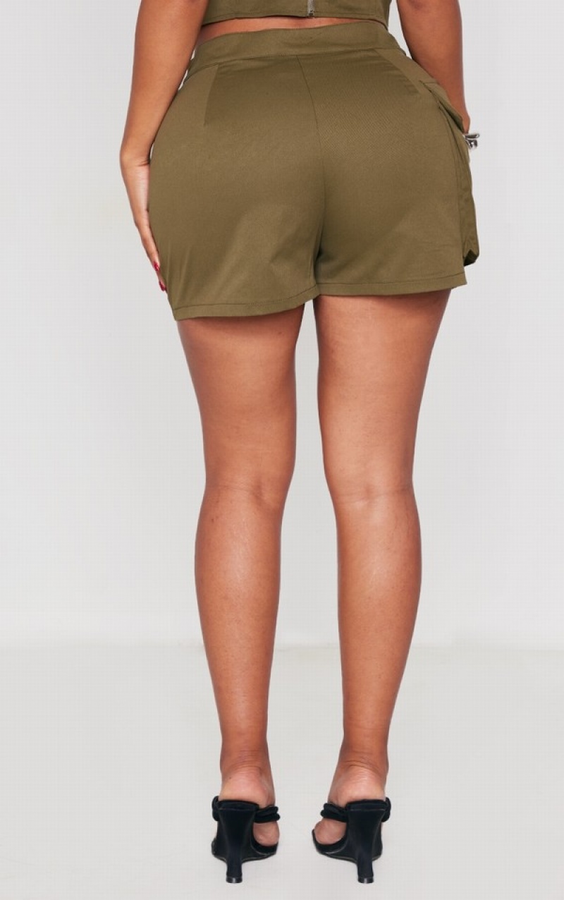 Khaki Pretty Little Thing Shape Twill Pocket Detail Cargo Shorts | LZBMFHO-85