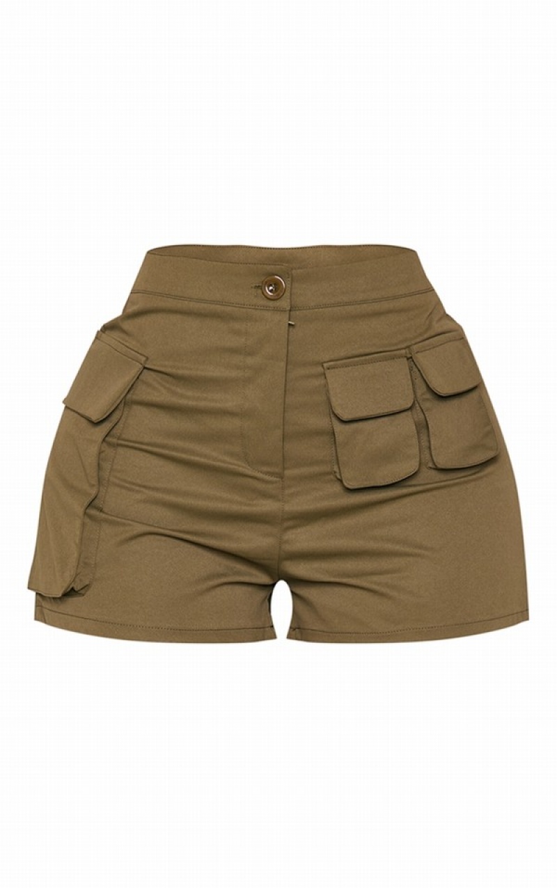 Khaki Pretty Little Thing Shape Twill Pocket Detail Cargo Shorts | LZBMFHO-85