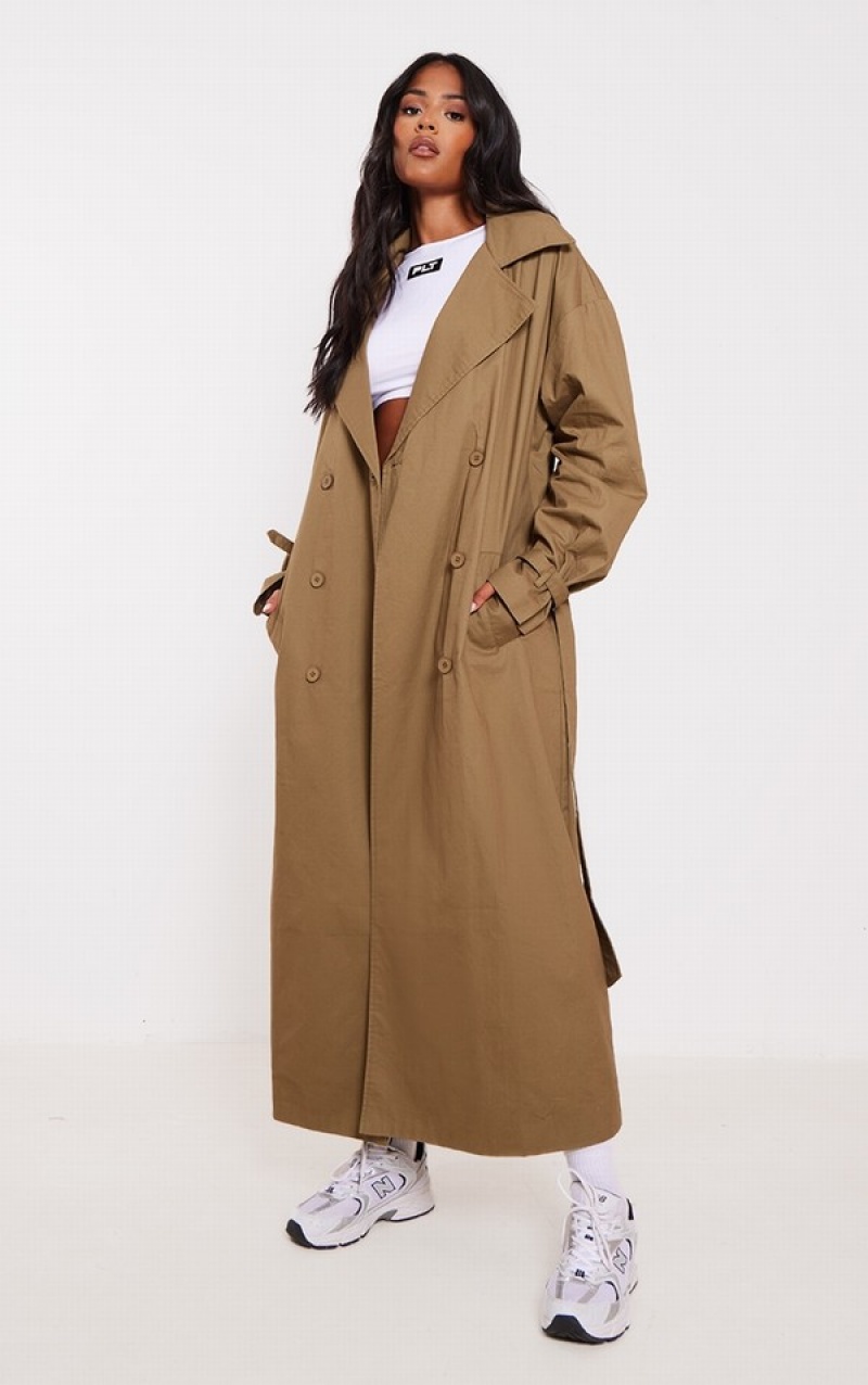 Khaki Pretty Little Thing Tall ed Cuff Detail Trench Coats | DOYWCBH-78