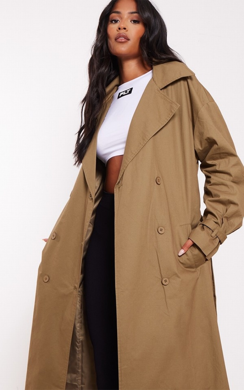 Khaki Pretty Little Thing Tall ed Cuff Detail Trench Coats | DOYWCBH-78