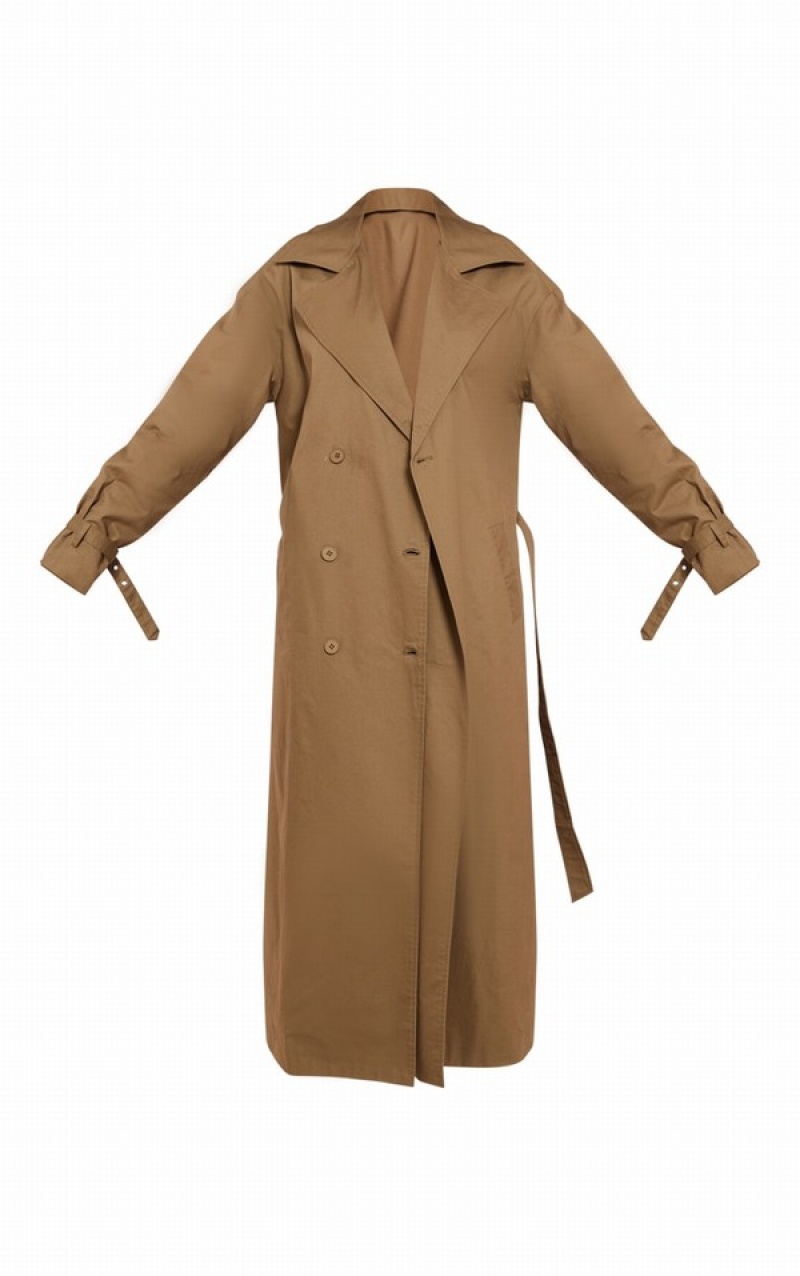 Khaki Pretty Little Thing Tall ed Cuff Detail Trench Coats | DOYWCBH-78