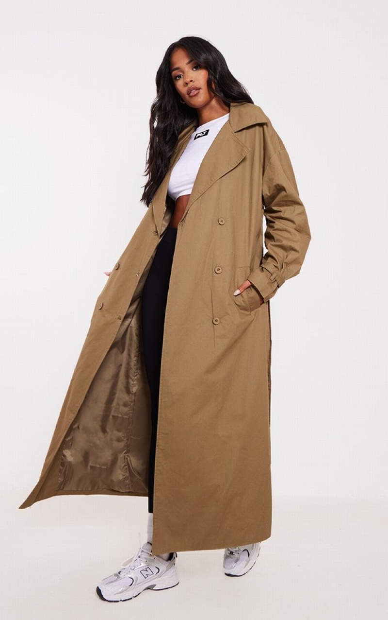 Khaki Pretty Little Thing Tall ed Cuff Detail Trench Coats | DOYWCBH-78