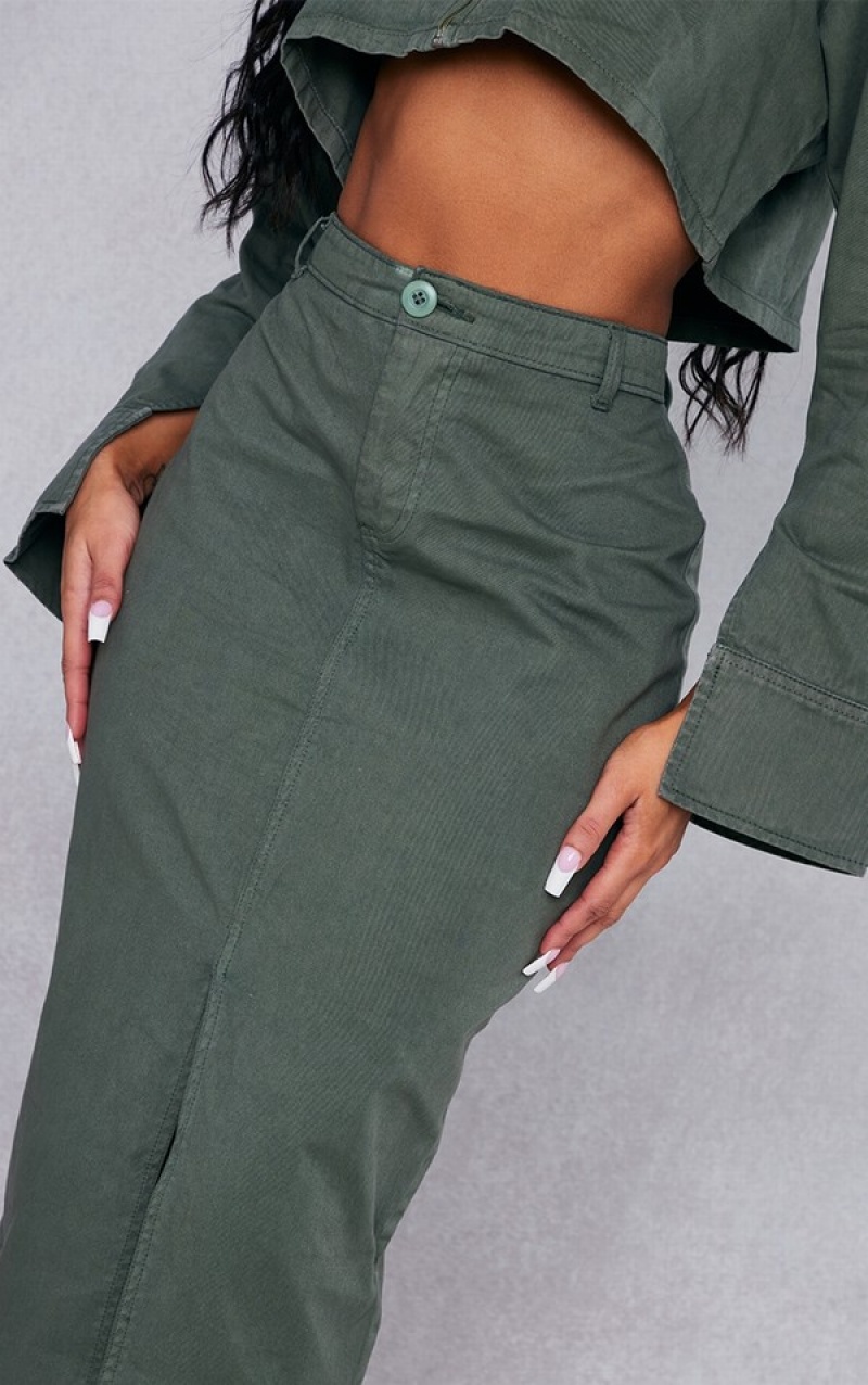 Khaki Pretty Little Thing Twill Split Hem Skirts | YXHLWEK-36