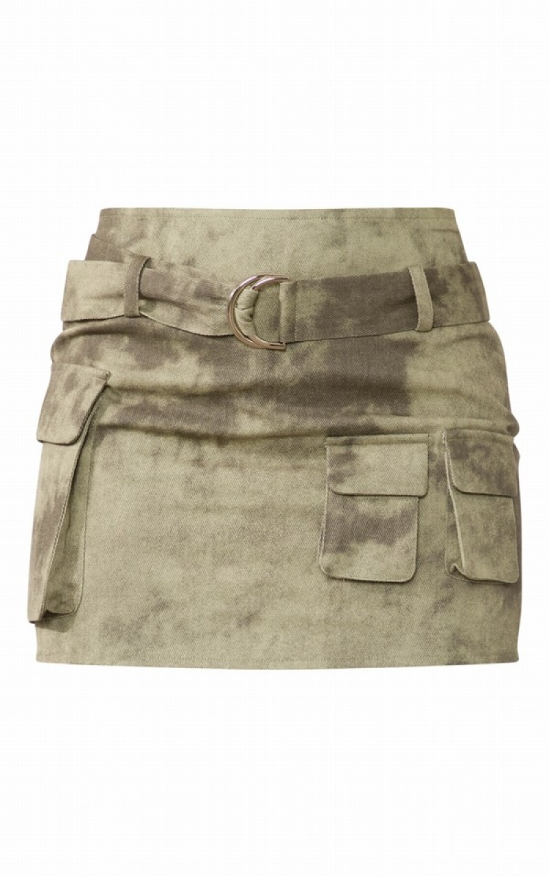 Khaki Pretty Little Thing Washed Twill Cargo Micro Skirts | JVWQRPN-37