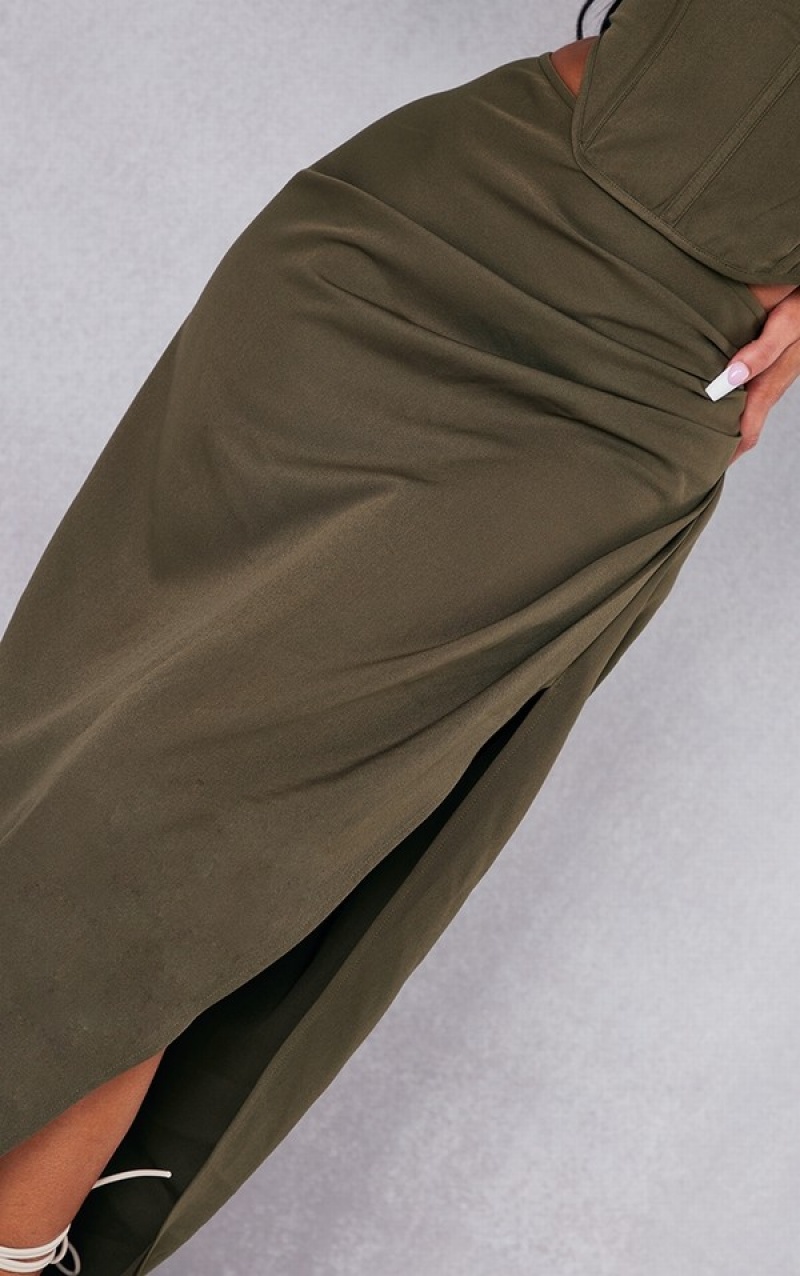 Khaki Pretty Little Thing Woven Ruched Skirts | DRSXYAF-13