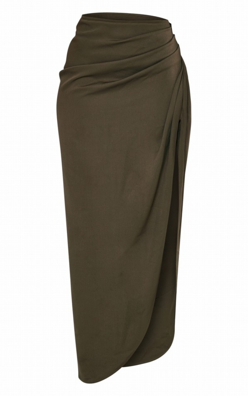 Khaki Pretty Little Thing Woven Ruched Skirts | DRSXYAF-13