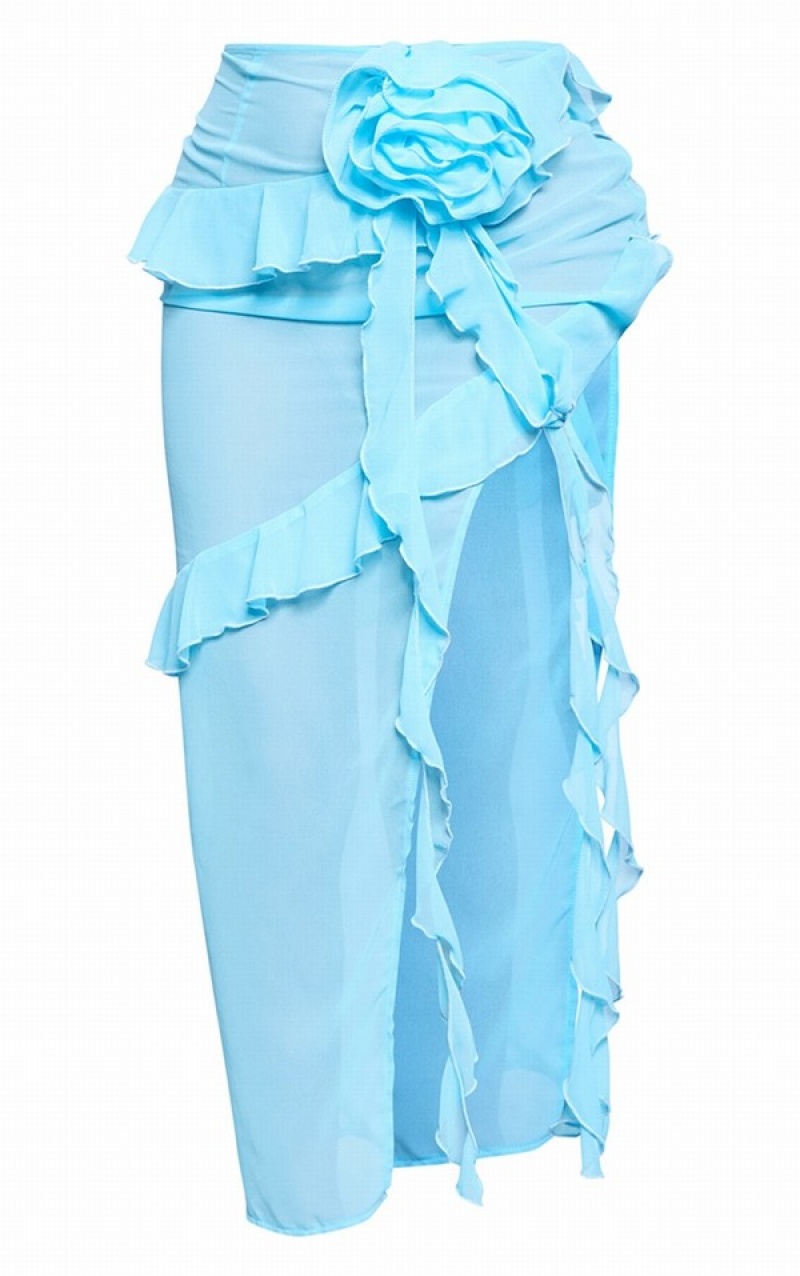 Light Blue Pretty Little Thing Bright Chiffon Cut Out Applique Drape Maxi Dresses | RUPDCYH-01