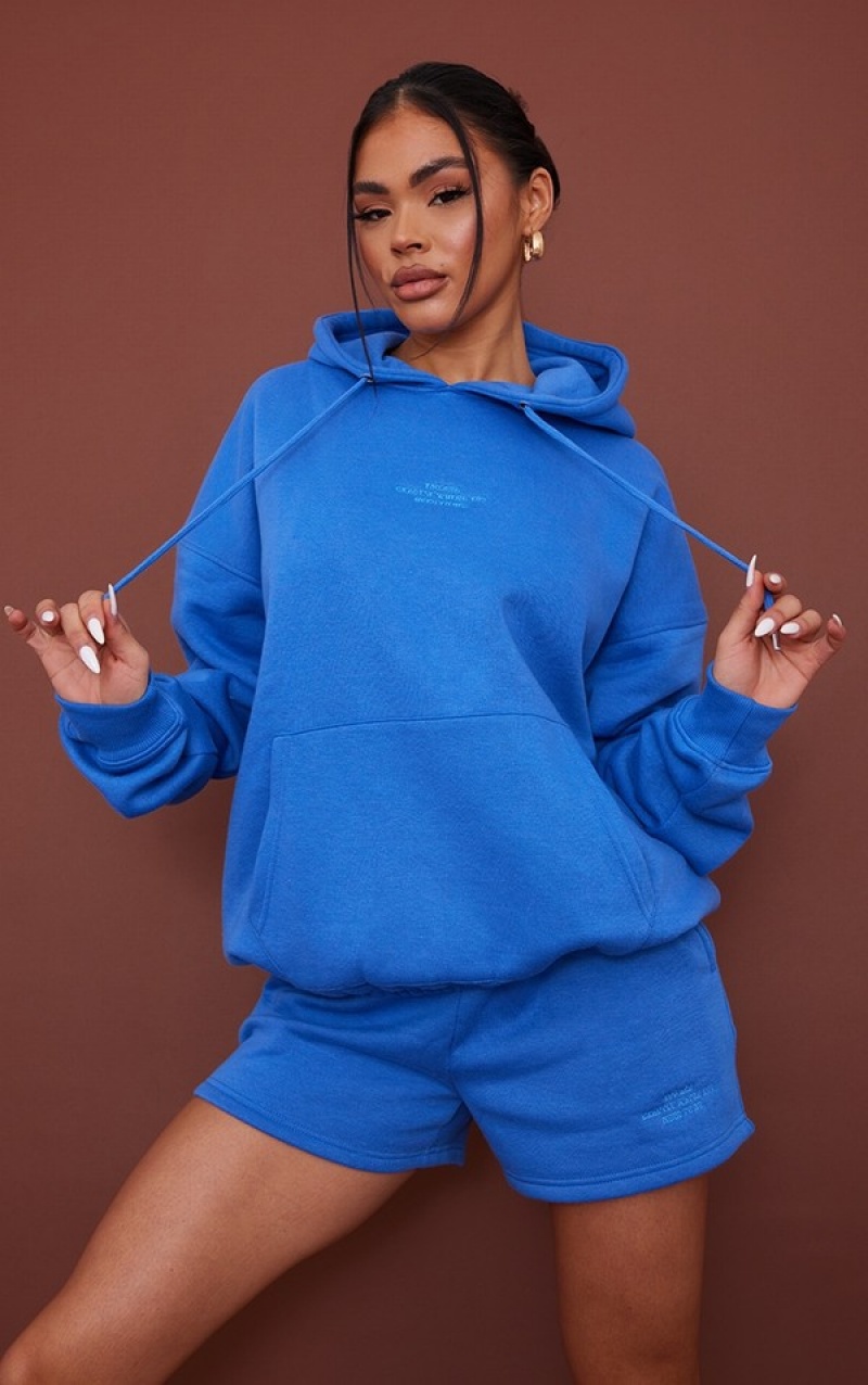 Light Blue Pretty Little Thing Bright Graphic Oversized Hoodie | PUBYROH-14