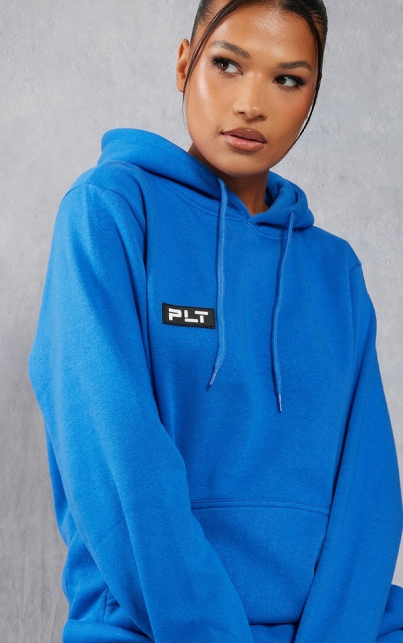 Light Blue Pretty Little Thing Bright Logo Badge Detail Oversized Hoodie | UWXQOPM-94