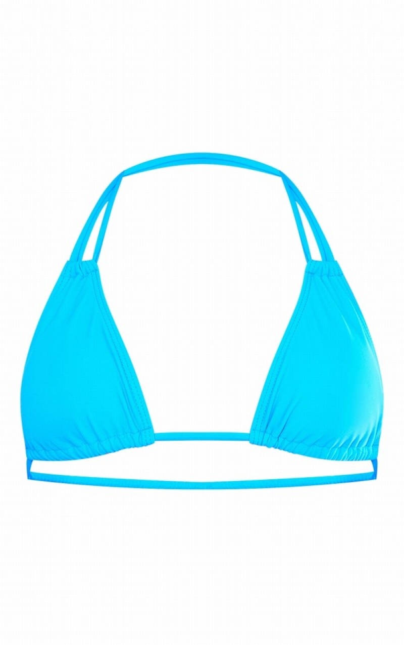 Light Blue Pretty Little Thing Bright Micro Double Strap Bikini Tops | EPQSGAI-01