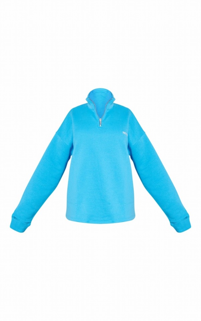 Light Blue Pretty Little Thing Bright Oversize Half Zip High Neck Sweatshirts | MQXWYGS-48