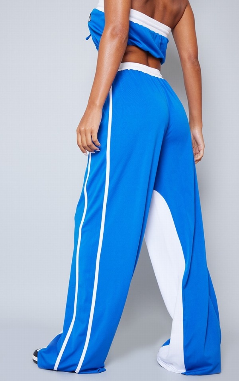 Light Blue Pretty Little Thing Bright Tricot Panelled Wide Leg Sweatpants | JKTDZIV-27