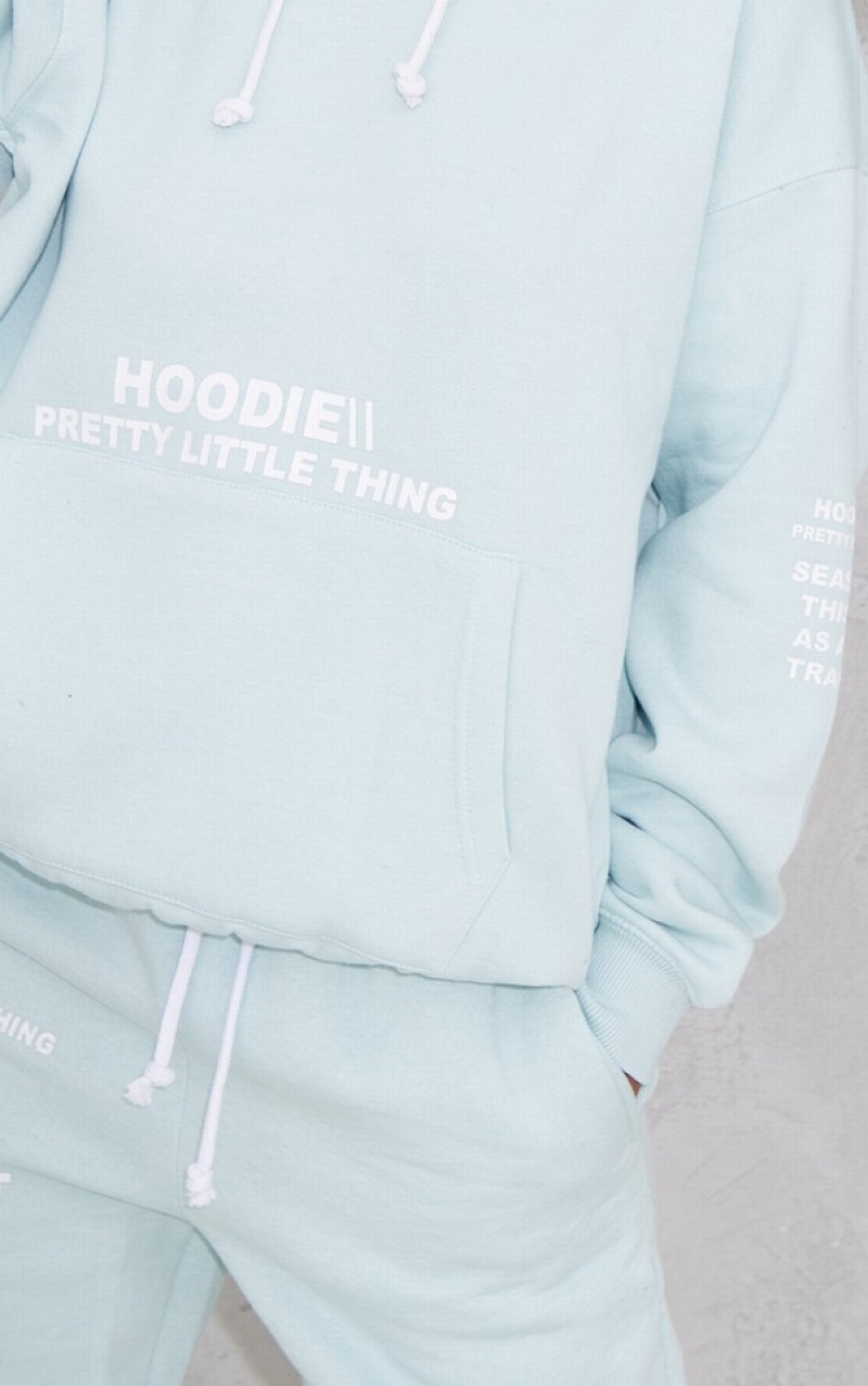 Light Blue Pretty Little Thing Oversized Graphic Printed Pocket Front Hoodie | TQYMPAB-26