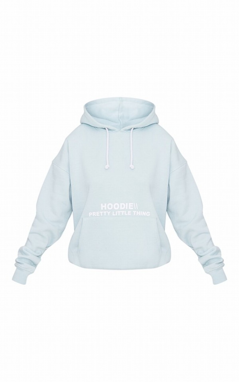 Light Blue Pretty Little Thing Oversized Graphic Printed Pocket Front Hoodie | TQYMPAB-26