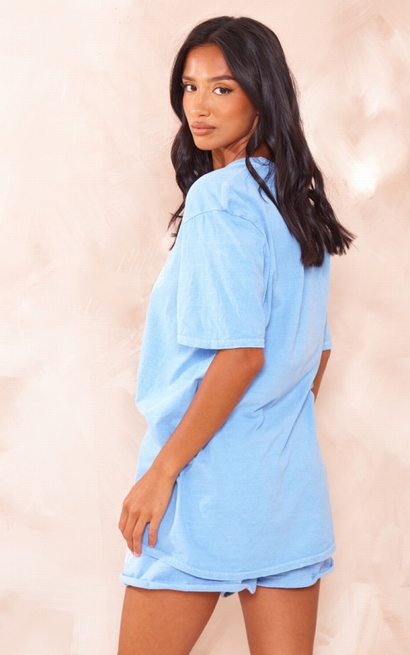 Light Blue Pretty Little Thing Petite Oversized T-shirts | TRCXJAW-96