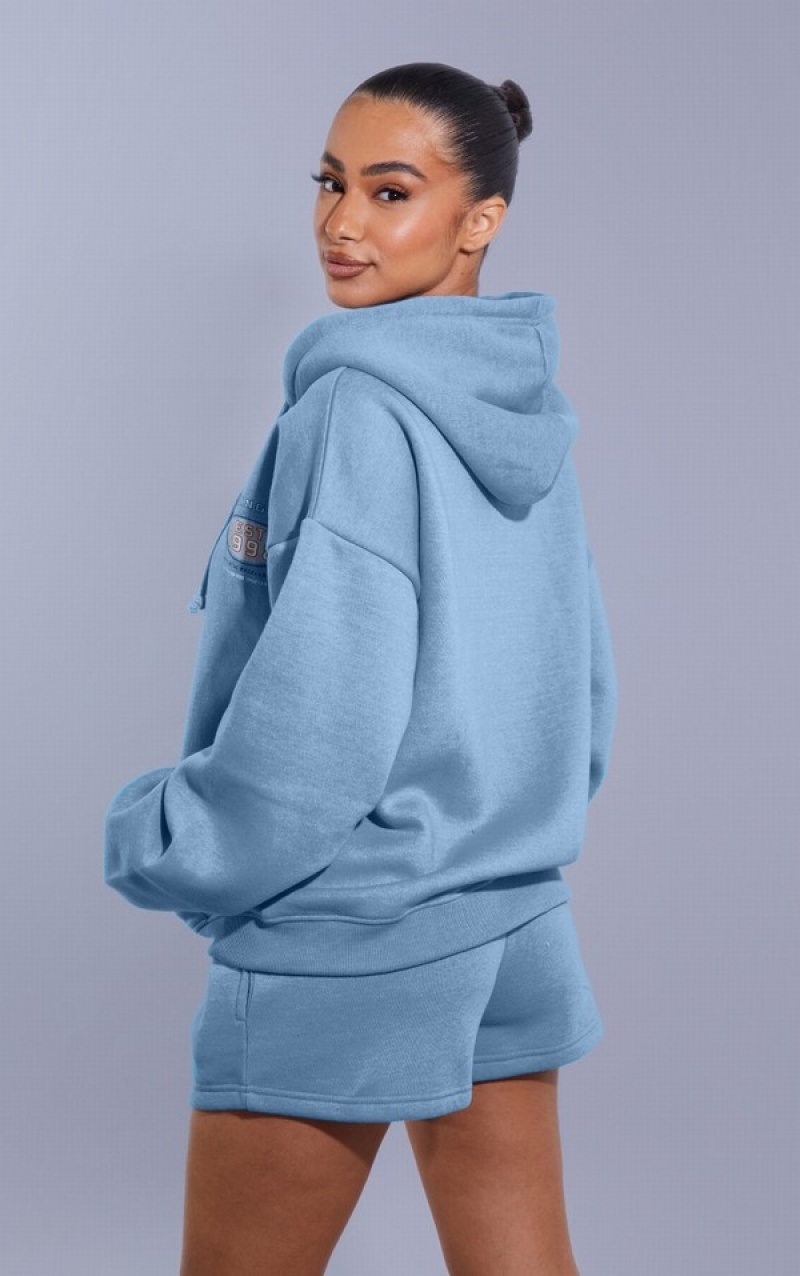 Light Blue Pretty Little Thing Petite Zip Up Hoodie | WKDZGPA-19