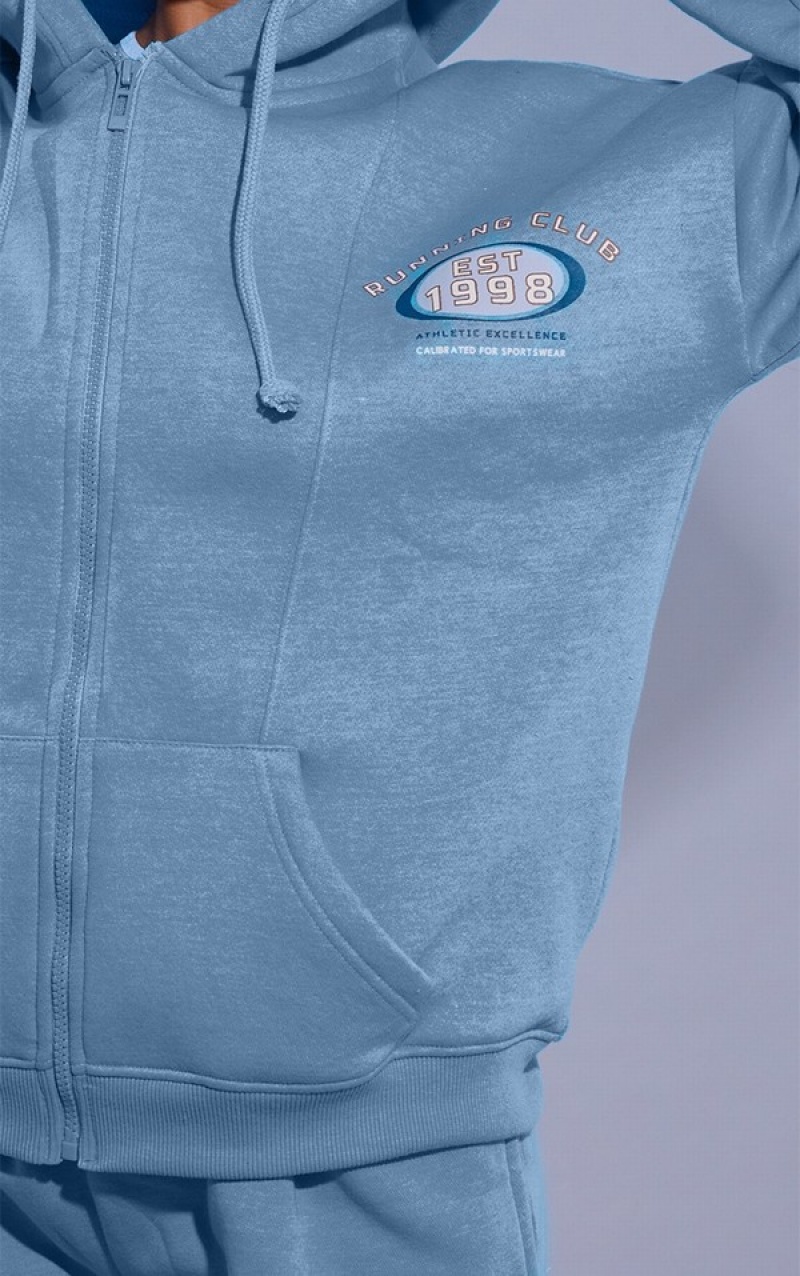 Light Blue Pretty Little Thing Petite Zip Up Hoodie | WKDZGPA-19