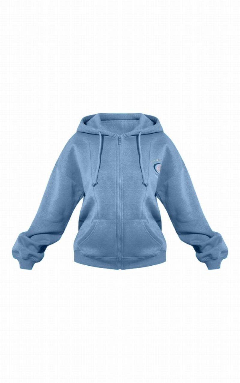 Light Blue Pretty Little Thing Petite Zip Up Hoodie | WKDZGPA-19