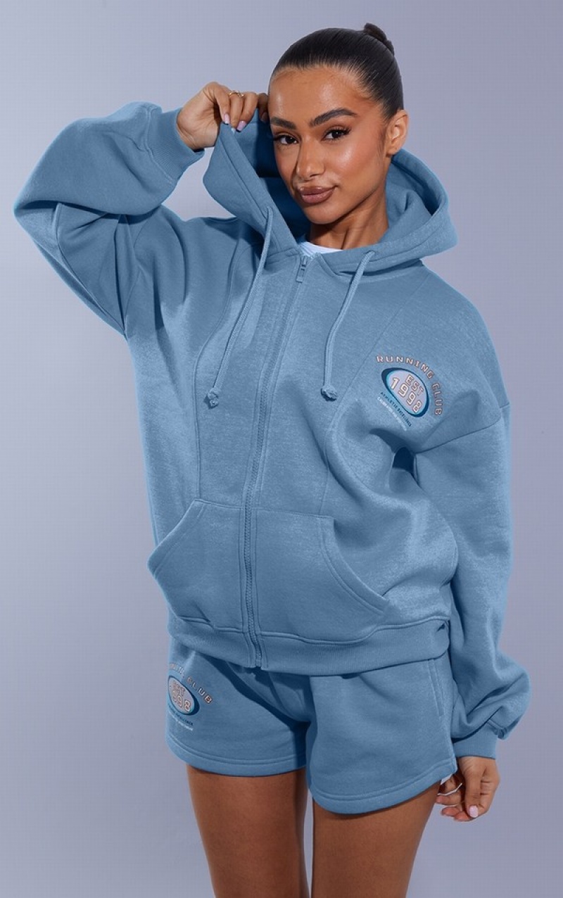 Light Blue Pretty Little Thing Petite Zip Up Hoodie | WKDZGPA-19