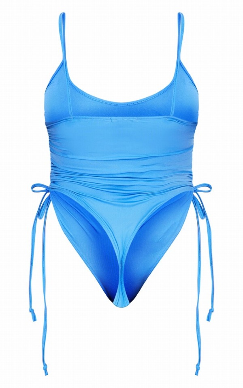 Light Blue Pretty Little Thing Shape Bright Ruched Side High Rise Swimsuits | CRHKELV-53