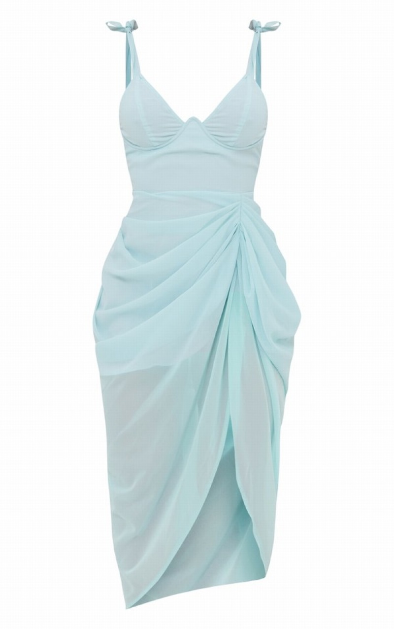 Light Blue Pretty Little Thing Underwire Detail Draped Dresses | IRLBFSO-79