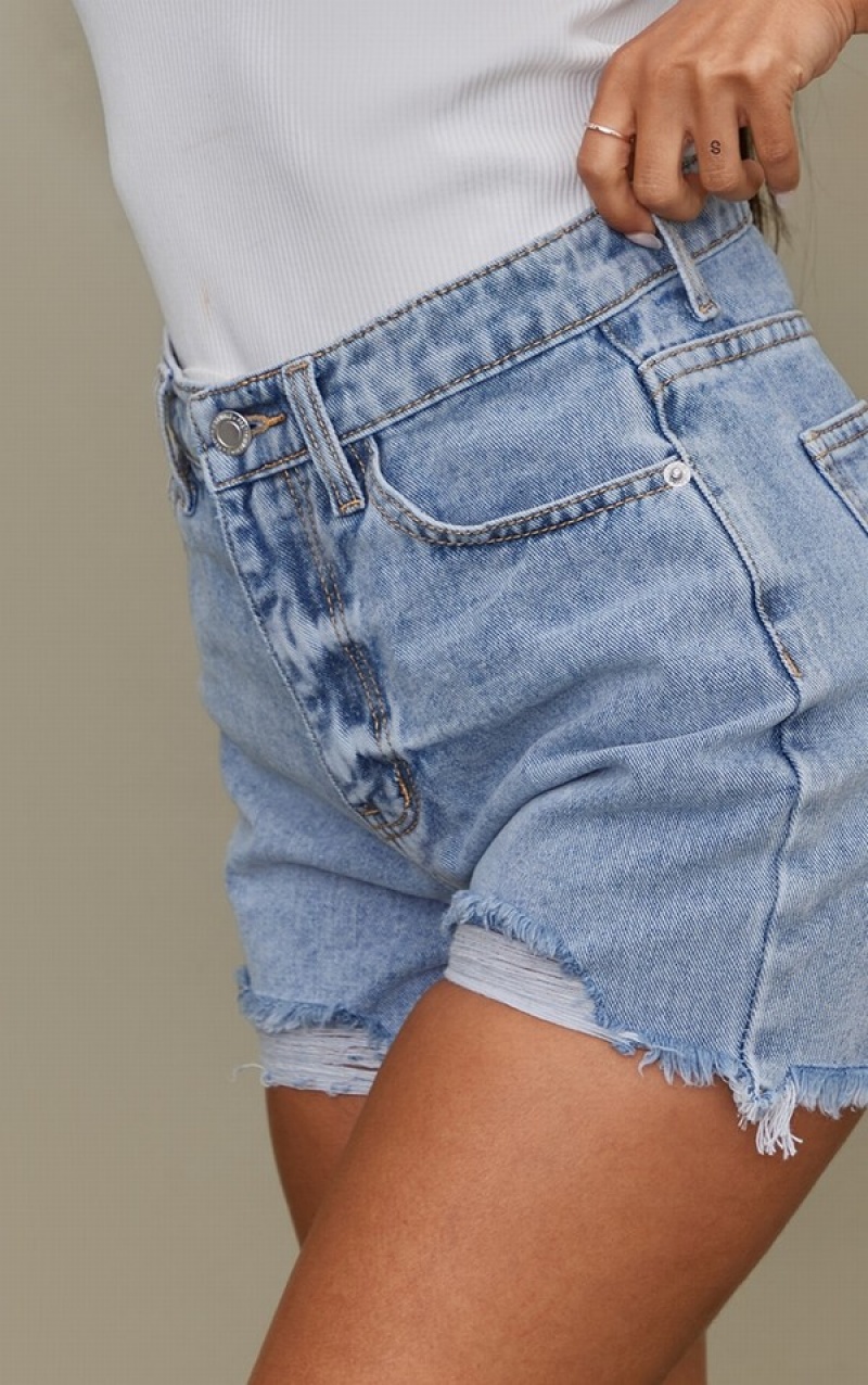 Light Blue / Wash Pretty Little Thing Petite Wash Ripped Shorts | RAENVZG-48